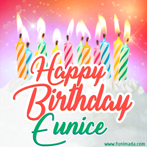 Happy Birthday GIF for Eunice with Birthday Cake and Lit Candles