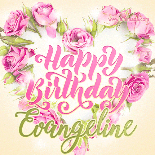 Pink rose heart shaped bouquet - Happy Birthday Card for Evangeline