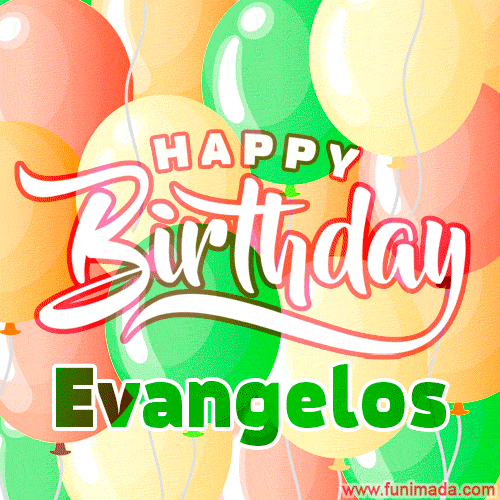 Happy Birthday Image for Evangelos. Colorful Birthday Balloons GIF Animation.