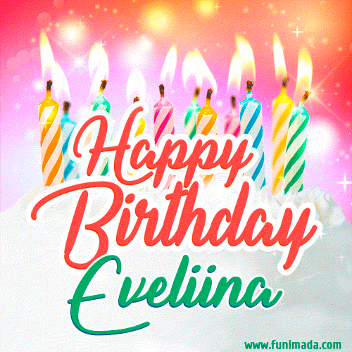 Happy Birthday GIF for Eveliina with Birthday Cake and Lit Candles