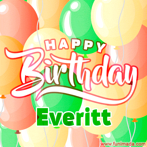 Happy Birthday Image for Everitt. Colorful Birthday Balloons GIF Animation.