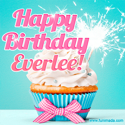 Happy Birthday Everlee! Elegang Sparkling Cupcake GIF Image.