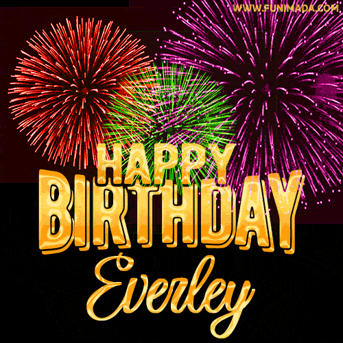 Wishing You A Happy Birthday, Everley! Best fireworks GIF animated greeting card.