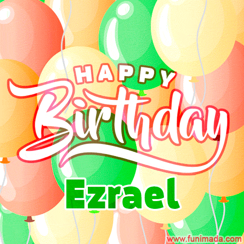 Happy Birthday Image for Ezrael. Colorful Birthday Balloons GIF Animation.
