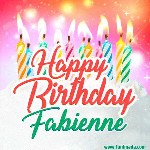 Happy Birthday GIF for Fabienne with Birthday Cake and Lit Candles