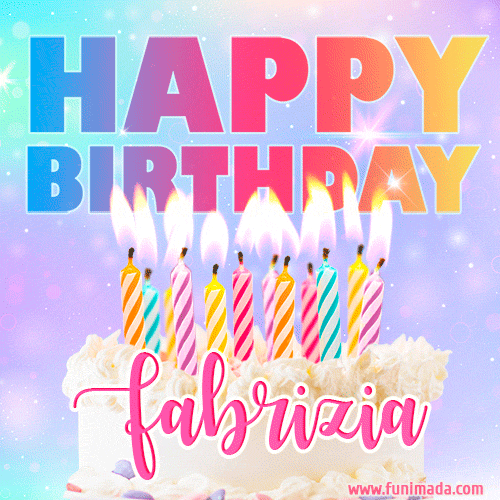 Animated Happy Birthday Cake with Name Fabrizia and Burning Candles