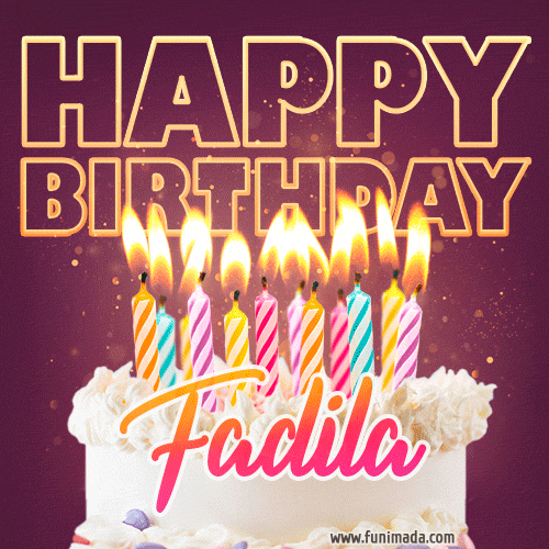 Fadila - Animated Happy Birthday Cake GIF Image for WhatsApp