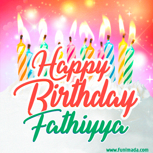 Happy Birthday GIF for Fathiyya with Birthday Cake and Lit Candles