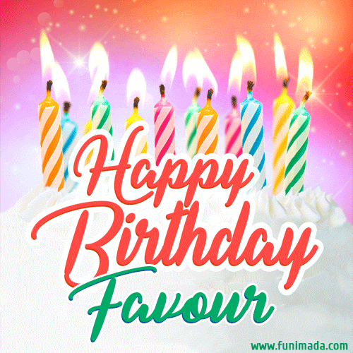 Happy Birthday GIF for Favour with Birthday Cake and Lit Candles