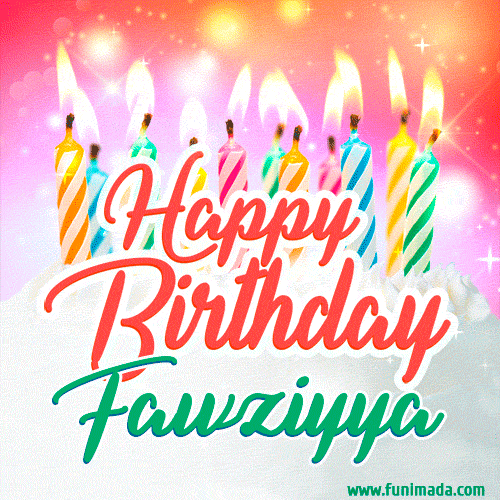 Happy Birthday GIF for Fawziyya with Birthday Cake and Lit Candles