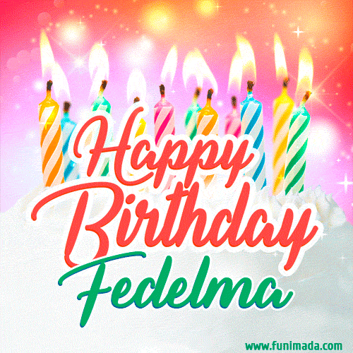 Happy Birthday GIF for Fedelma with Birthday Cake and Lit Candles