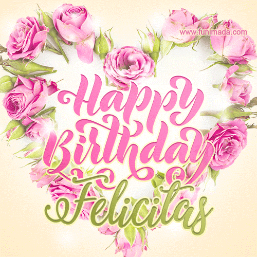 Pink rose heart shaped bouquet - Happy Birthday Card for Felicitas
