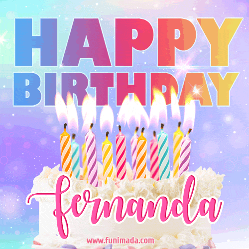 Animated Happy Birthday Cake with Name Fernanda and Burning Candles