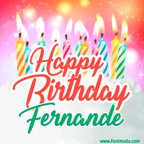 Happy Birthday GIF for Fernande with Birthday Cake and Lit Candles