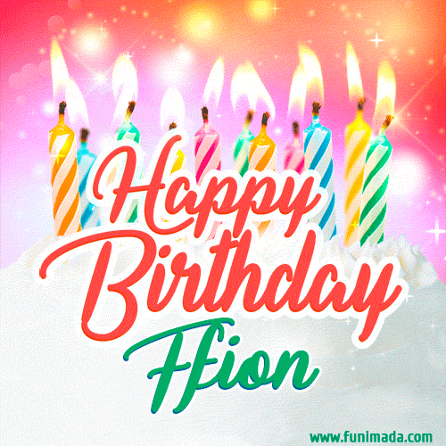 Happy Birthday GIF for Ffion with Birthday Cake and Lit Candles