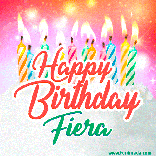 Happy Birthday GIF for Fiera with Birthday Cake and Lit Candles