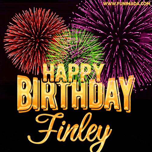 Wishing You A Happy Birthday, Finley! Best fireworks GIF animated greeting card.