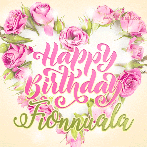 Pink rose heart shaped bouquet - Happy Birthday Card for Fionnuala