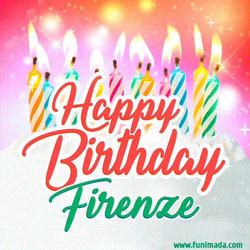 Happy Birthday GIF for Firenze with Birthday Cake and Lit Candles