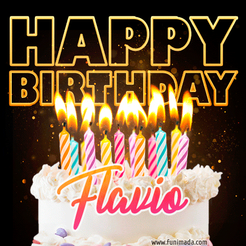Flavio - Animated Happy Birthday Cake GIF for WhatsApp