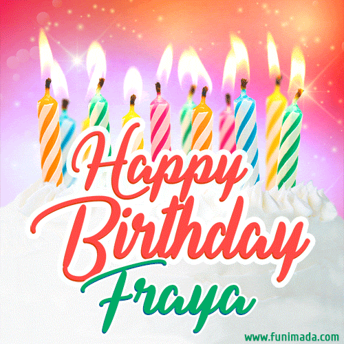Happy Birthday GIF for Fraya with Birthday Cake and Lit Candles