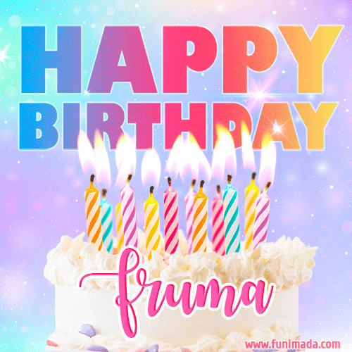 Animated Happy Birthday Cake with Name Fruma and Burning Candles