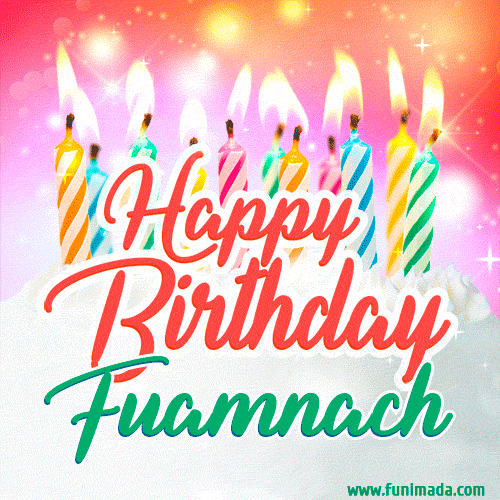 Happy Birthday GIF for Fuamnach with Birthday Cake and Lit Candles