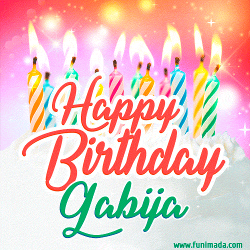 Happy Birthday GIF for Gabija with Birthday Cake and Lit Candles