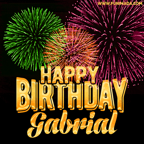 Wishing You A Happy Birthday, Gabrial! Best fireworks GIF animated greeting card.
