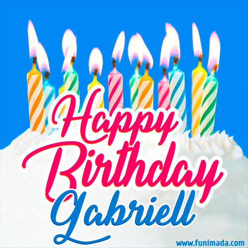 Happy Birthday GIF for Gabriell with Birthday Cake and Lit Candles