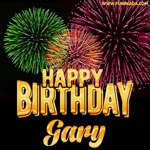 Wishing You A Happy Birthday, Gary! Best fireworks GIF animated greeting card.