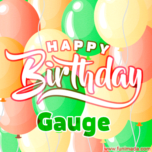 Happy Birthday Image for Gauge. Colorful Birthday Balloons GIF Animation.