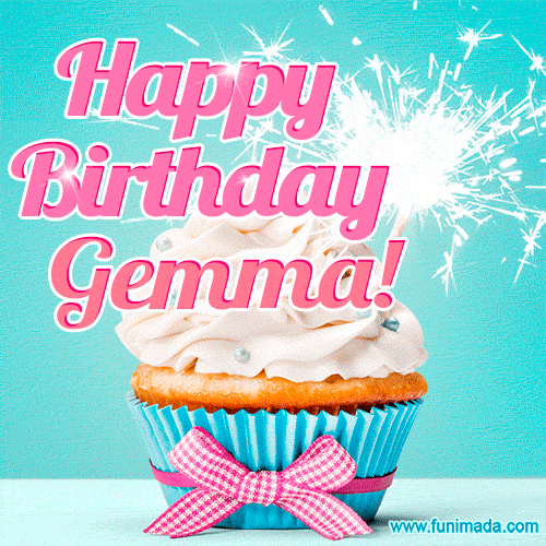 Happy Birthday Gemma! Elegang Sparkling Cupcake GIF Image.