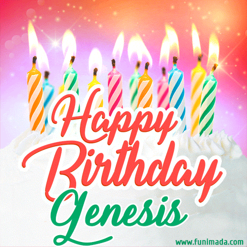 Happy Birthday GIF for Genesis with Birthday Cake and Lit Candles