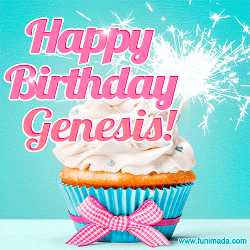 Happy Birthday Genesis! Elegang Sparkling Cupcake GIF Image.