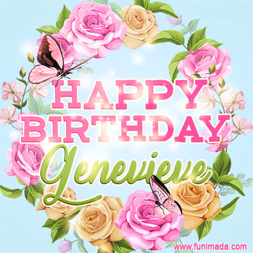Beautiful Birthday Flowers Card for Genevieve with Animated Butterflies