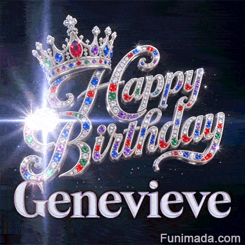 Shiny diamonds and colorful gemstones highlight a royal silver tiara and cursive lettering custom-made for Genevieve.