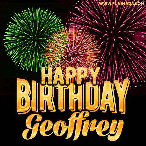 Wishing You A Happy Birthday, Geoffrey! Best fireworks GIF animated greeting card.
