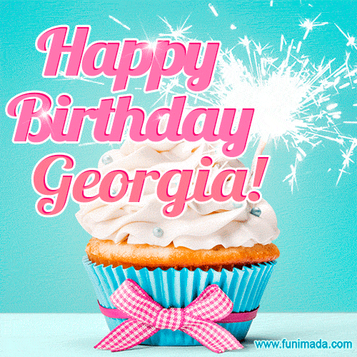 Happy Birthday Georgia! Elegang Sparkling Cupcake GIF Image.