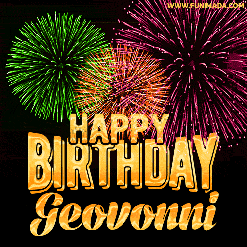Wishing You A Happy Birthday, Geovonni! Best fireworks GIF animated greeting card.