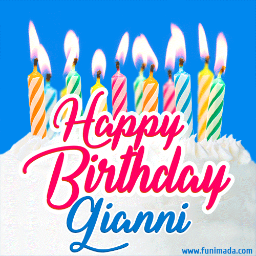 Happy Birthday GIF for Gianni with Birthday Cake and Lit Candles