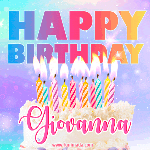 Animated Happy Birthday Cake with Name Giovanna and Burning Candles