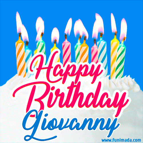 Happy Birthday GIF for Giovanny with Birthday Cake and Lit Candles