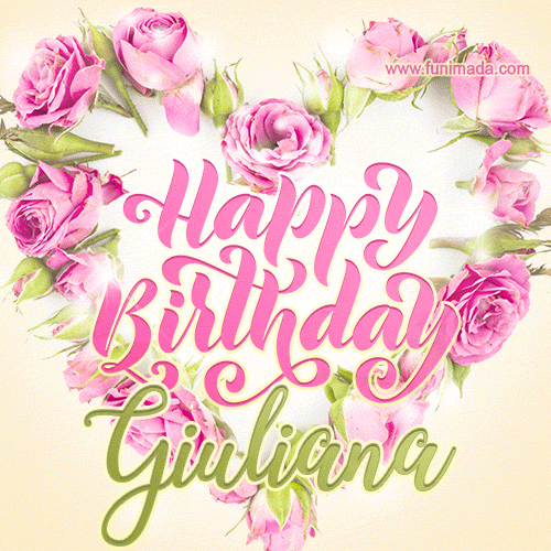 Pink rose heart shaped bouquet - Happy Birthday Card for Giuliana