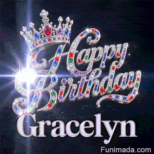 Metallic white nameplate spelling Gracelyn under a luxury silver headpiece decorated with shiny party crystals.