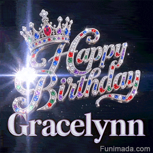 Shimmering animated card with a silver crown and diamond letters on a dark backdrop, personalized for Gracelynn.