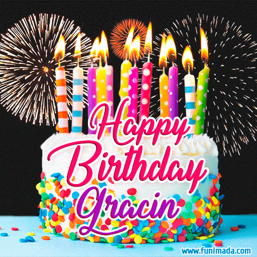 Amazing Animated GIF Image for Gracin with Birthday Cake and Fireworks