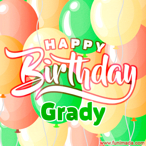 Happy Birthday Image for Grady. Colorful Birthday Balloons GIF Animation.
