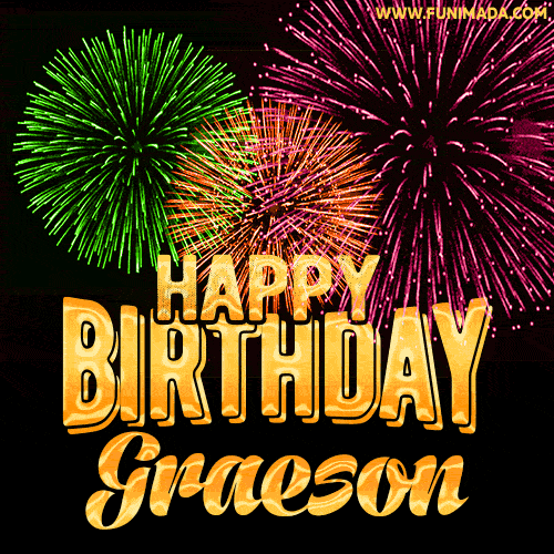 Wishing You A Happy Birthday, Graeson! Best fireworks GIF animated greeting card.