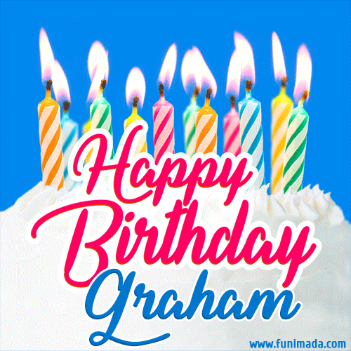 Happy Birthday GIF for Graham with Birthday Cake and Lit Candles